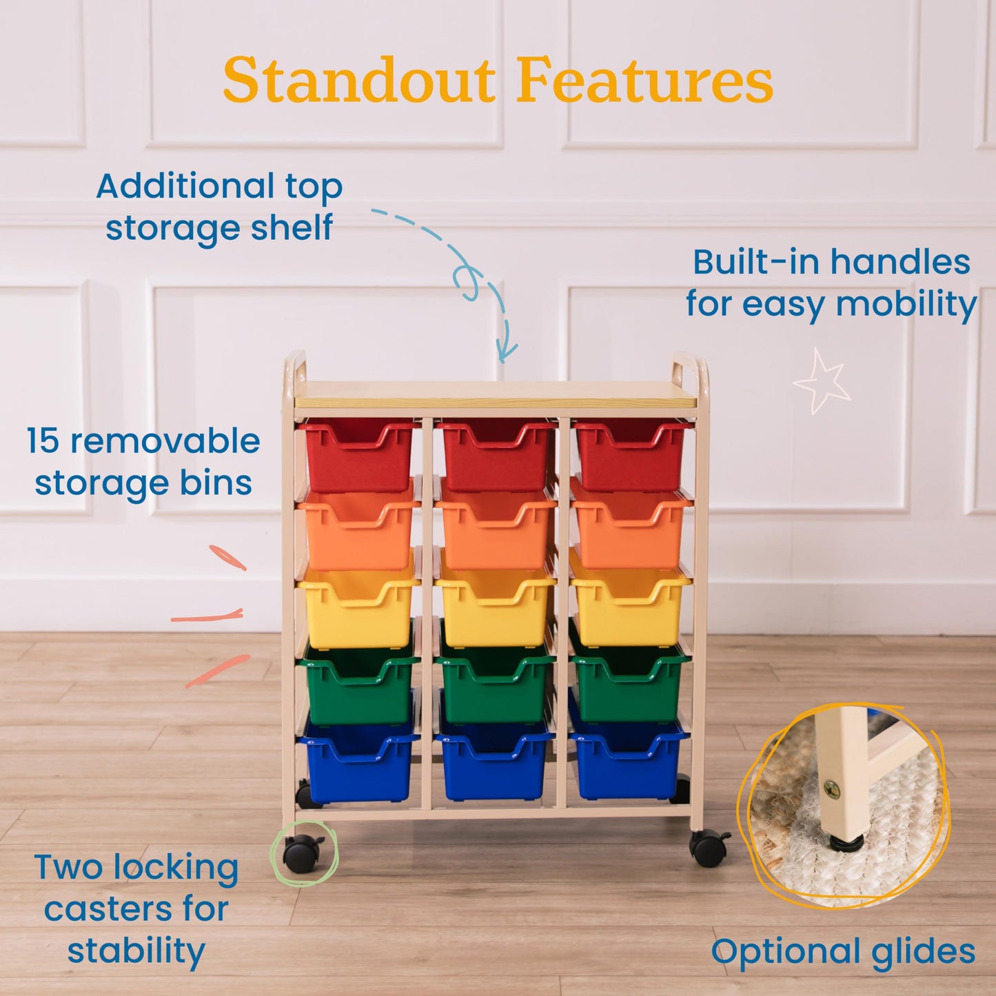 Mobile Storage Cart with 15 Bins