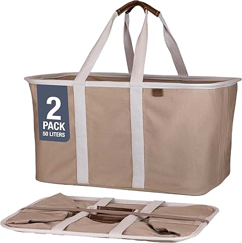 Collapsible Laundry Tote, Mocha, 2-Pack, 50L Storage