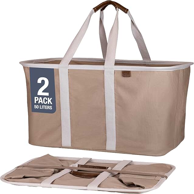 Collapsible Laundry Tote, Mocha, 2-Pack, 50L Storage