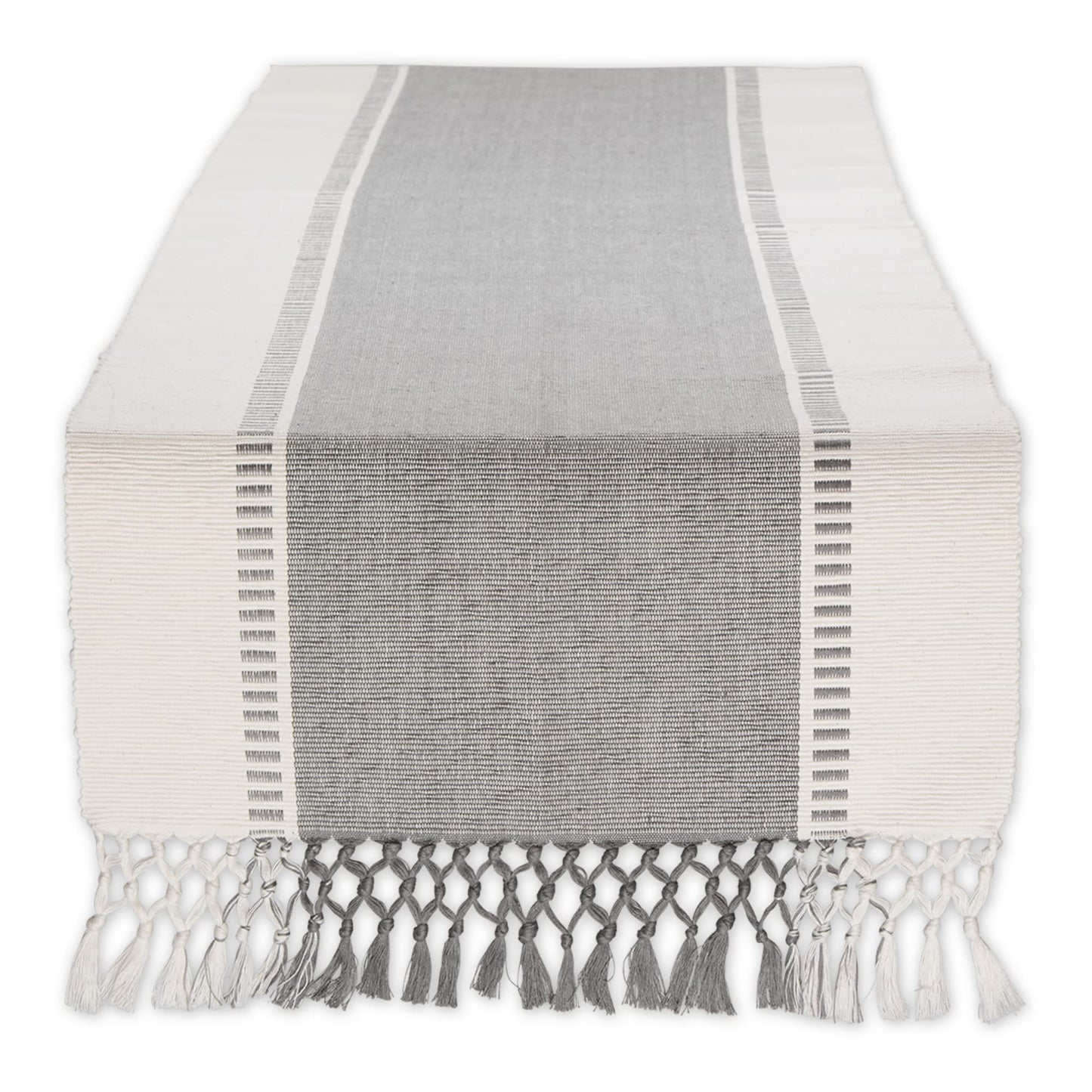 Dobby Stripe Woven Table Runner, 13x108, Cool Gray