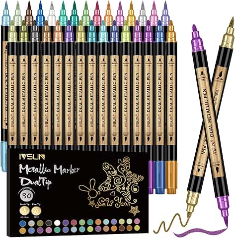30-Color Metallic Dual Tip Paint Markers for Arts and Crafts