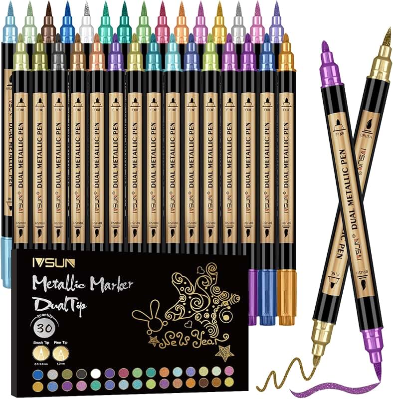 30-Color Metallic Dual Tip Paint Markers for Arts and Crafts