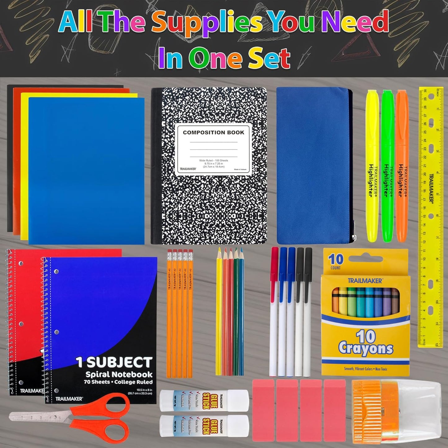 Complete 45-Piece School Supply Kit for Grades K-12