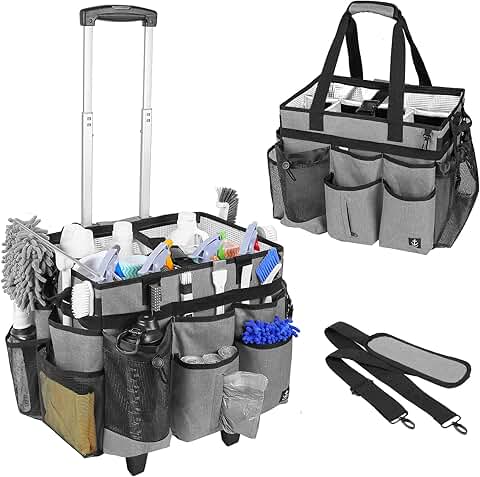 Large Rolling Cleaning Caddy with Detachable Trolley and Storage