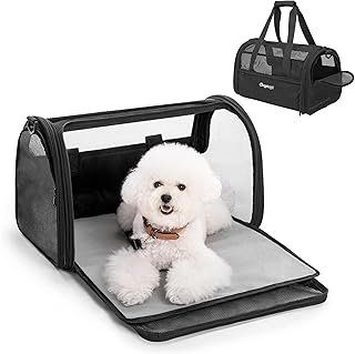Soft-sided dog carrier for small pets, expandable, lightweight