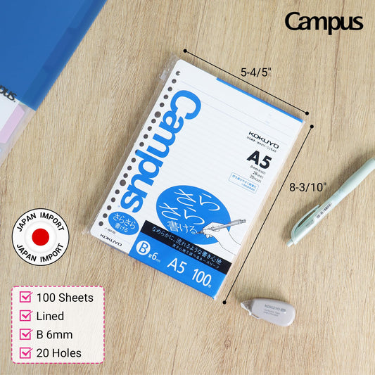 A5 Loose Leaf Paper, 100 Sheets, Ruled, Bleed Resistant