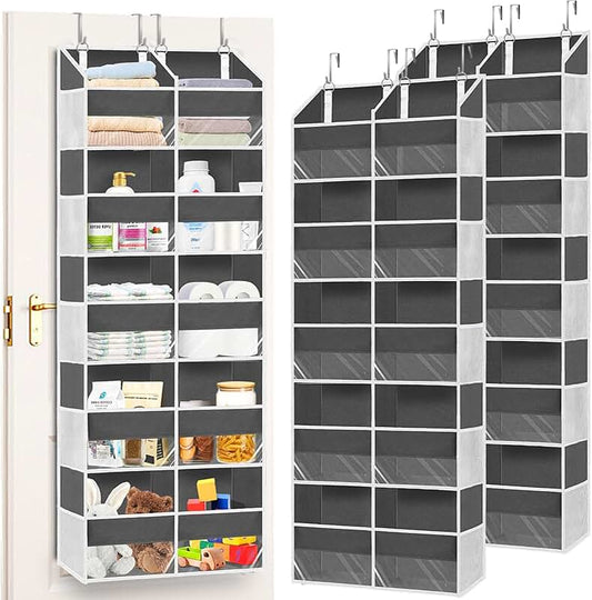 Set of four clear plastic storage bins for kitchen and bathroom