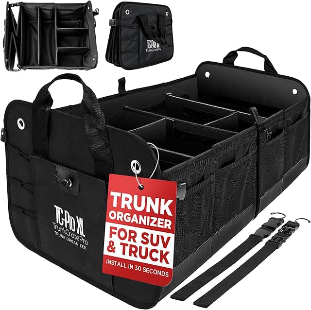 Large Foldable Trunk Organizer with Expandable Compartments