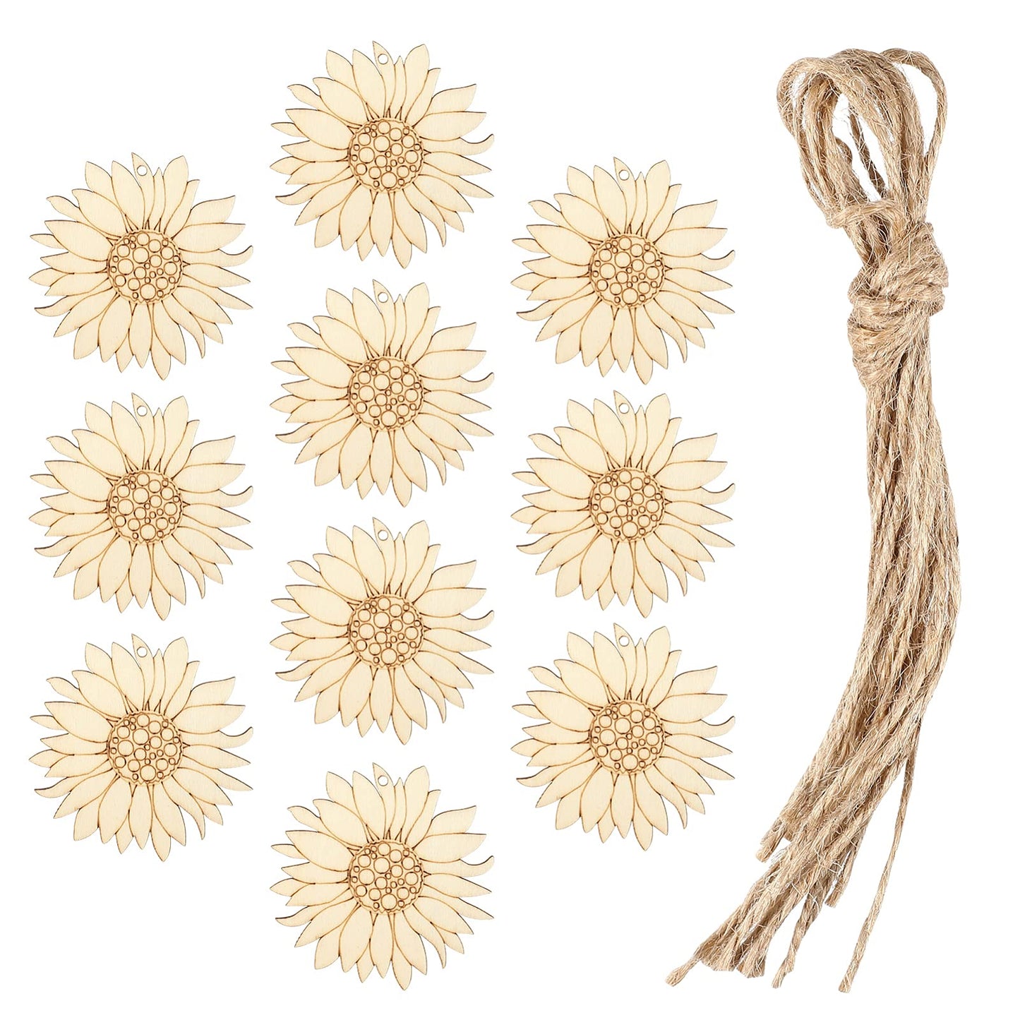 Set of 10 Wooden Sunflower Slices for Crafts and Decor