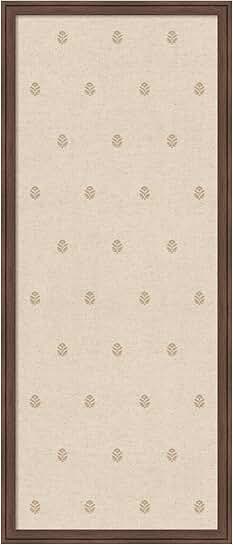 Beige Botanical Fabric Pinboard, 18 x 42, with Brown Frame