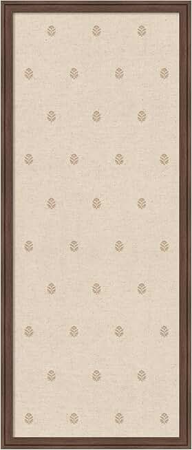 Beige Botanical Fabric Pinboard, 18 x 42, with Brown Frame