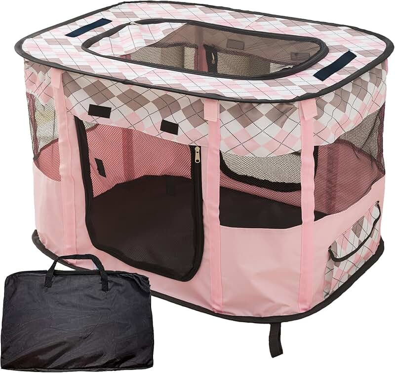 Large Pink Foldable Playpen for Cats and Puppies