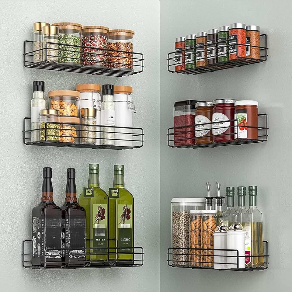Wall-Mount Spice Rack Organizer Set of 6