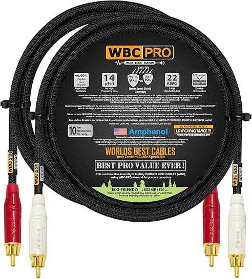 12 Foot Low-Capacitance RCA Audio Cable Pair