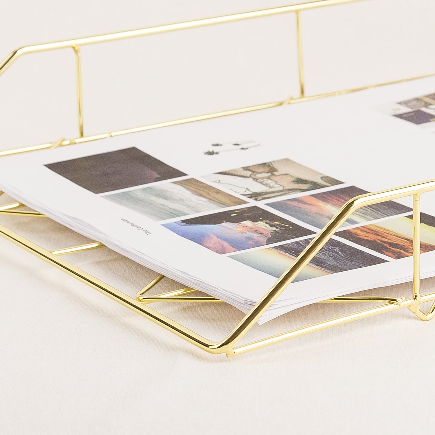 Gold wire metal desktop letter tray