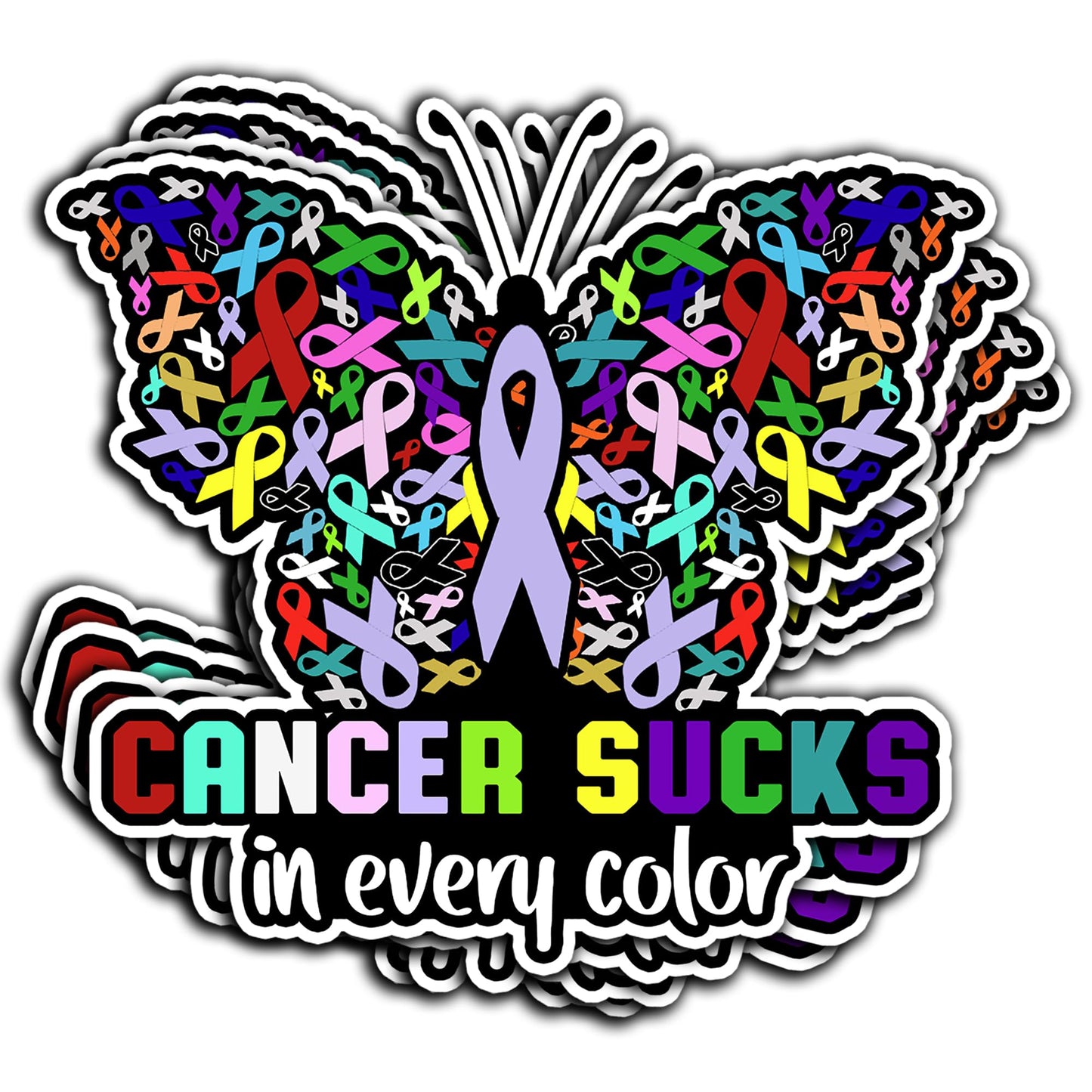 Set of 4 Cancer Sucks Colorful Waterproof Vinyl Stickers