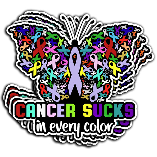 Set of 4 Cancer Sucks Colorful Waterproof Vinyl Stickers