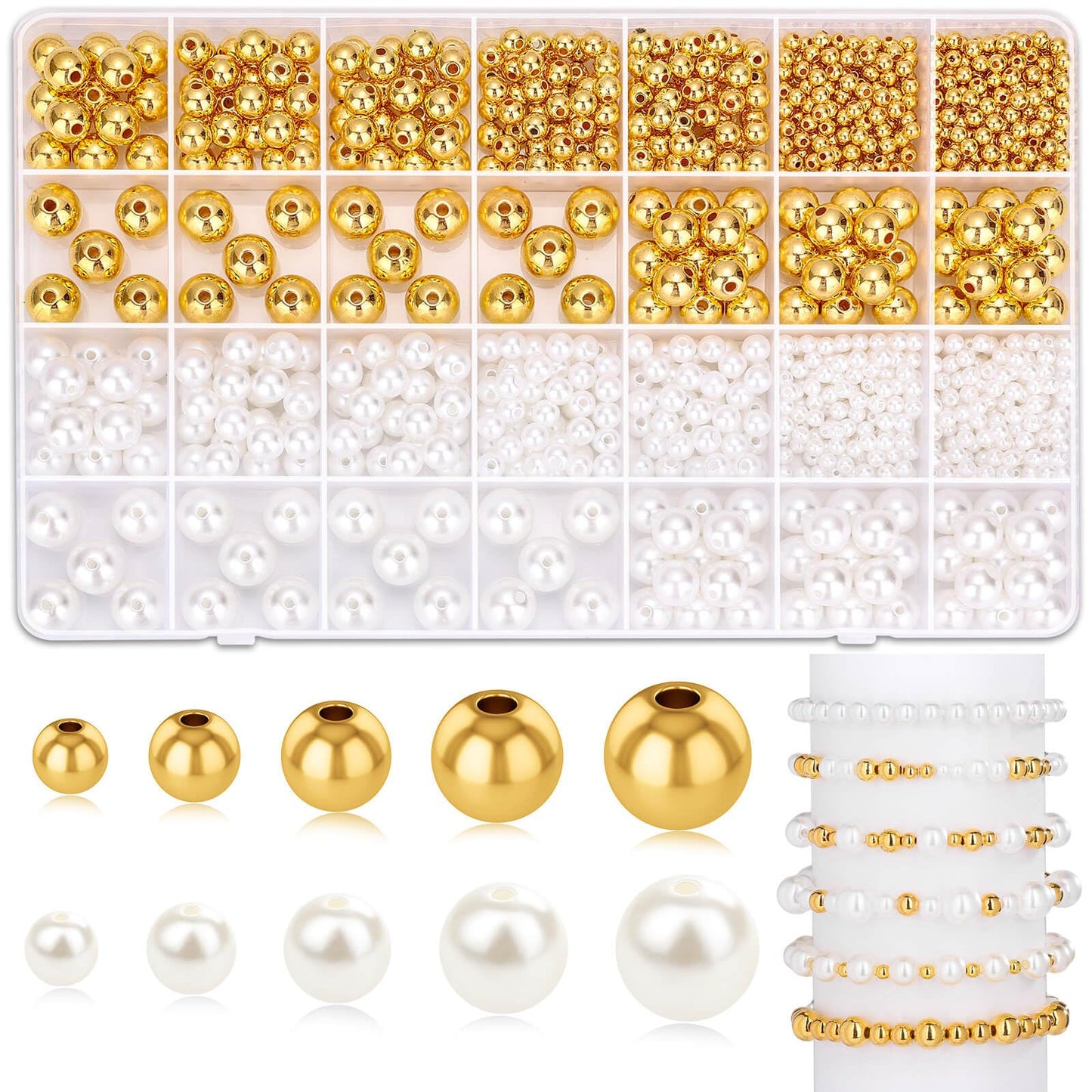 Pearl and Gold Beads for Jewelry Making, 1048 Pieces