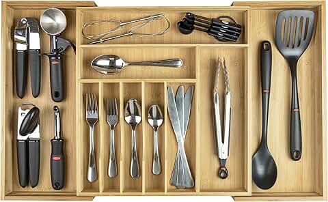 Expandable Bamboo Silverware and Utensil Organizer