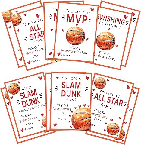 30 Basketball Valentine Cards for Classroom Gift Exchange