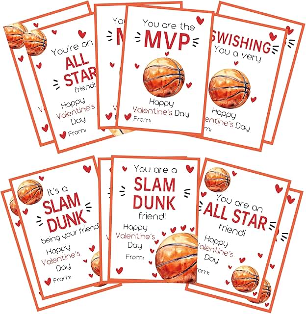 30 Basketball Valentine Cards for Classroom Gift Exchange