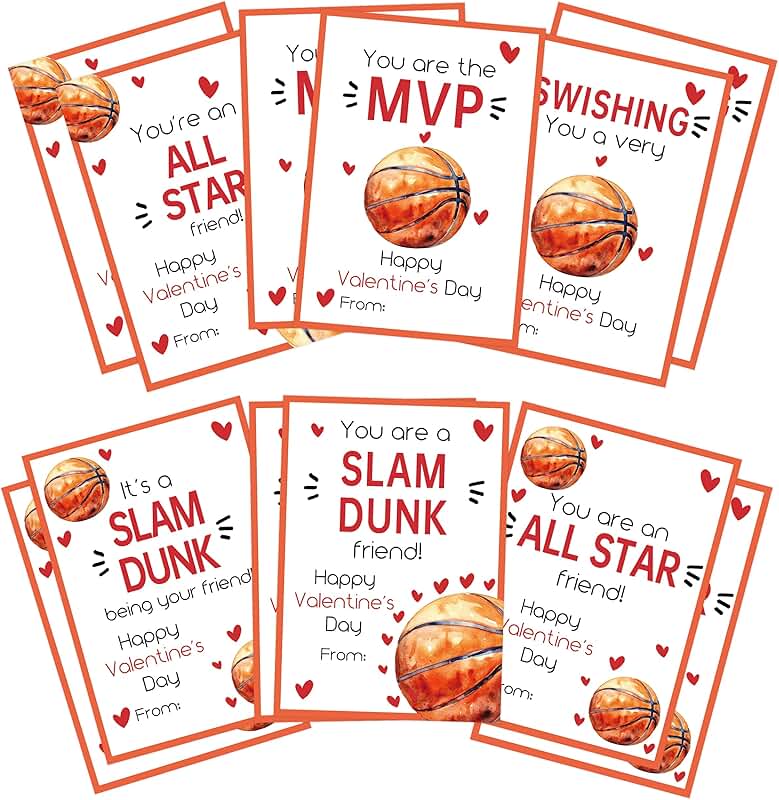 30 Basketball Valentine Cards for Classroom Gift Exchange