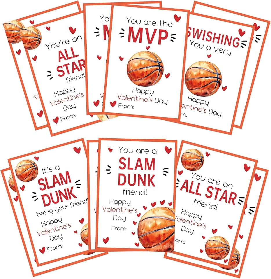 30 Basketball Valentine Cards for Classroom Gift Exchange