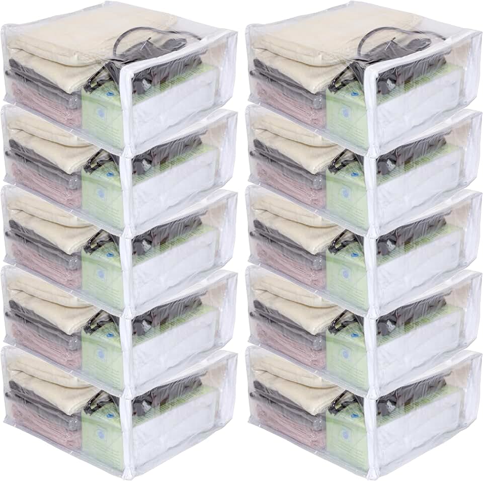 Set of 10 clear vinyl storage bags, 9x11x5 inches