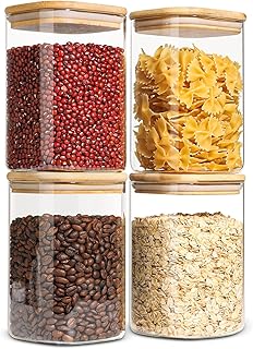 Set of 4 Clear Glass Storage Jars with Lids, 1.2 Qt