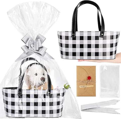 Thanksgiving Leather Gift Basket with Ribbons and Cards