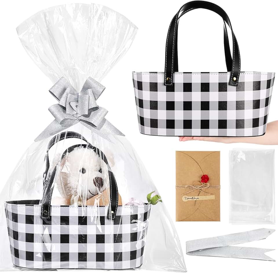 Thanksgiving Leather Gift Basket with Ribbons and Cards