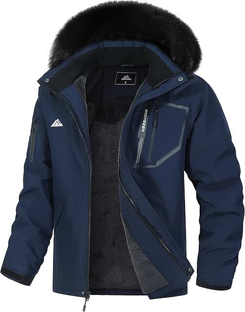 Men's Waterproof Winter Snow Ski Jacket with Fur Hood