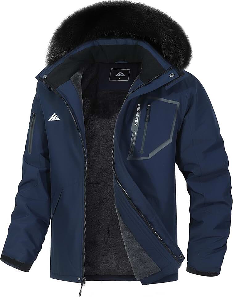 Men's Waterproof Winter Snow Ski Jacket with Fur Hood