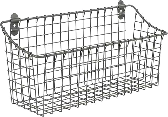 Vintage Large Wall-Mounted Steel Wire Storage Basket