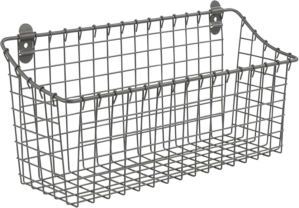 Vintage Large Wall-Mounted Steel Wire Storage Basket