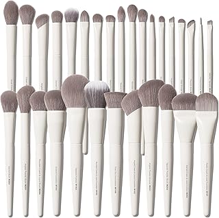 30-Piece Synthetic Makeup Brush Set with White Handles