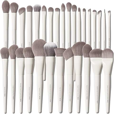 30-Piece Synthetic Makeup Brush Set with White Handles