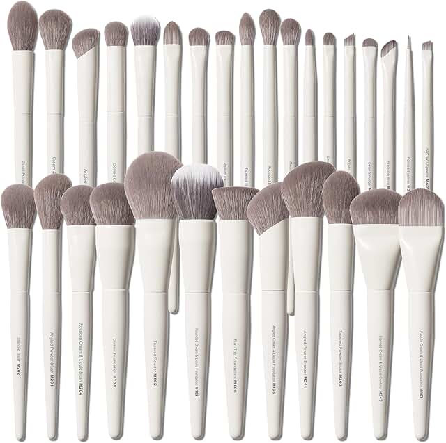 30-Piece Synthetic Makeup Brush Set with White Handles