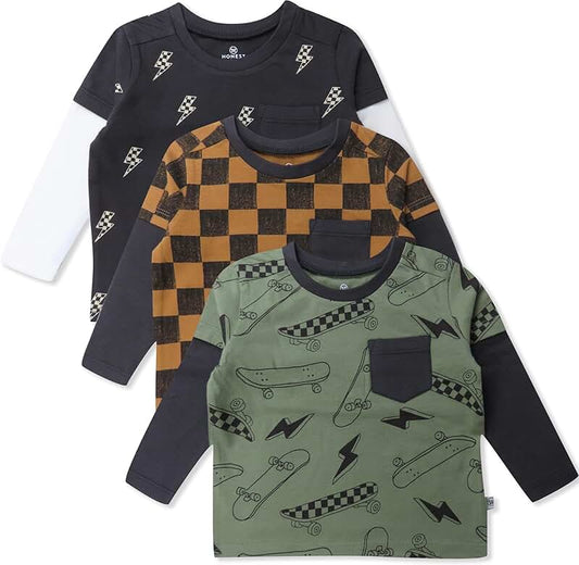 Three long sleeve organic cotton toddler shirts