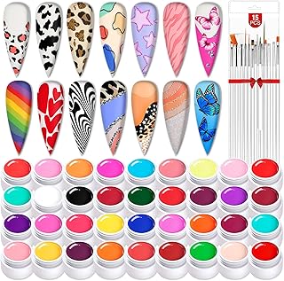 36-Color Gel Nail Paint Kit with 15 Brushes for DIY Nail Art