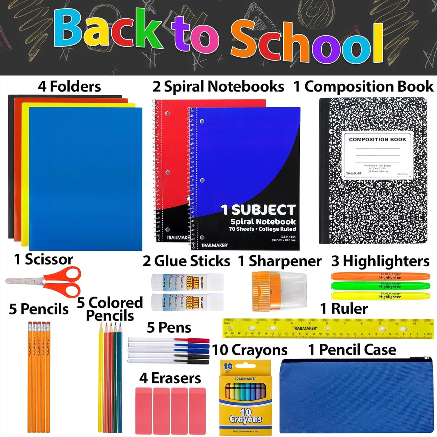 Complete 45-Piece School Supply Kit for Grades K-12