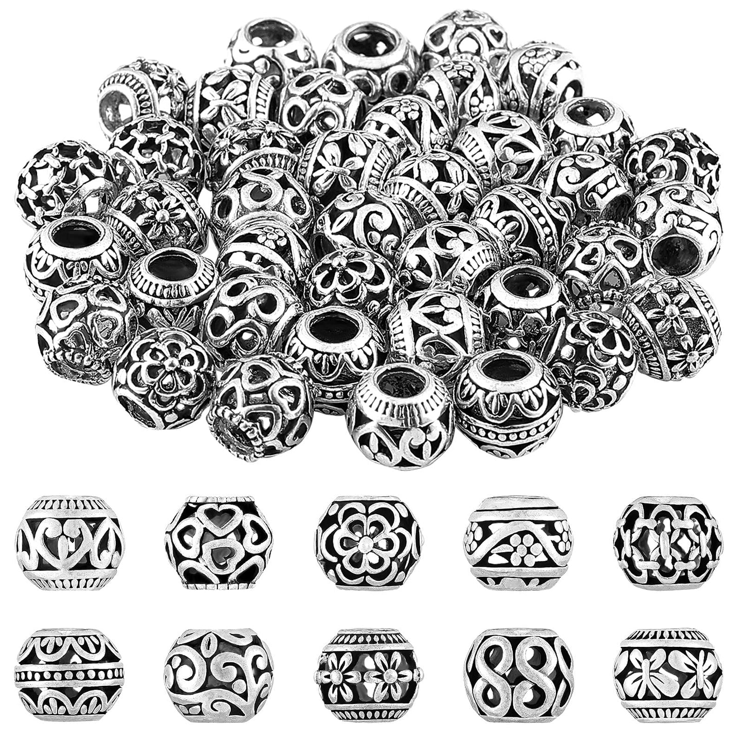 180 Pieces Silver Tone Spacer Beads for Jewelry Making