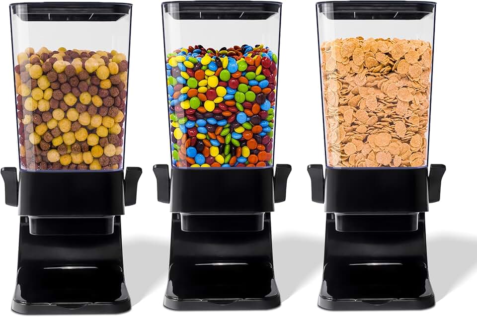 5L Cereal and Snack Dispenser Set, Black, 3 Pieces