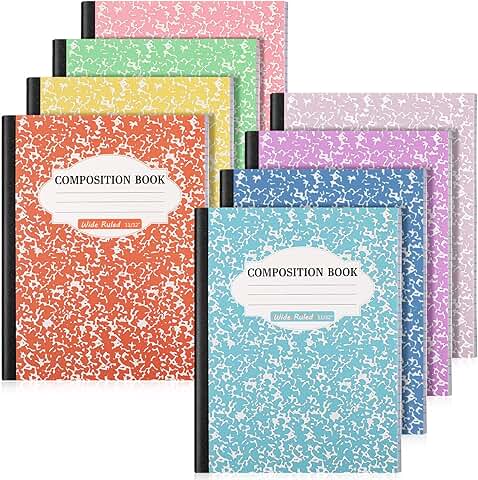 Set of 8 Wide Ruled Marble Cover Composition Notebooks