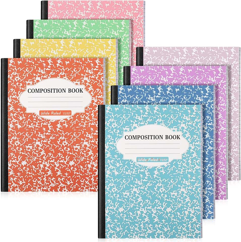 Set of 8 Wide Ruled Marble Cover Composition Notebooks