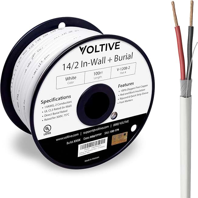 14/2 Speaker Wire, 100 ft, White, UL Listed