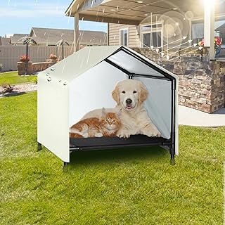 Indoor and outdoor raised dog bed with canopy
