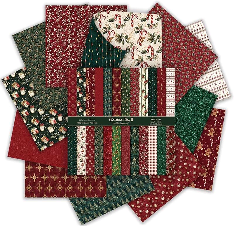 24 Sheets of 12x12 Inch Christmas Scrapbook Paper