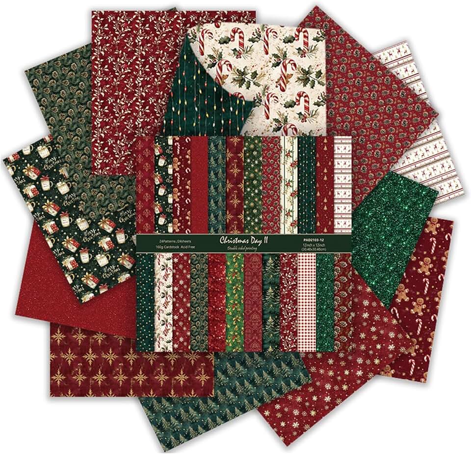 24 Sheets of 12x12 Inch Christmas Scrapbook Paper
