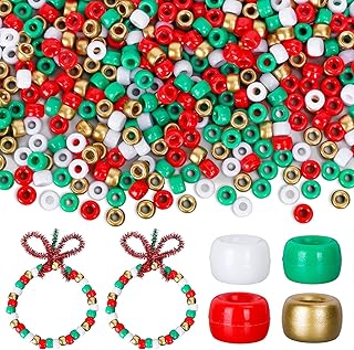 1000 Christmas Pony Beads with 100 Glitter Chenille Stems for DIY Jewelry